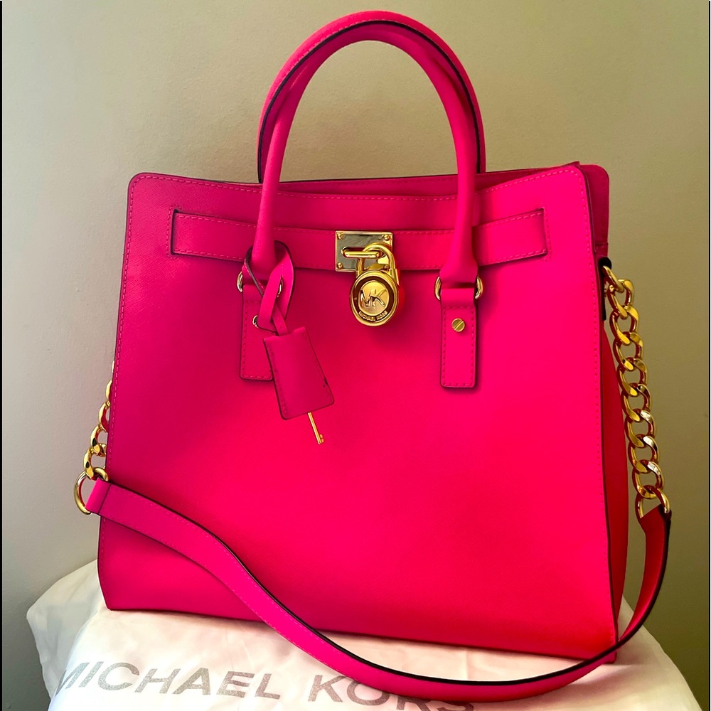 Michael Kors Hamilton large tote hot pink gold chain hardware Gorge Gift